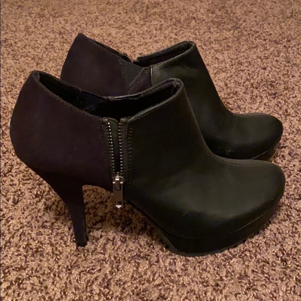 Black zip bootie heels
